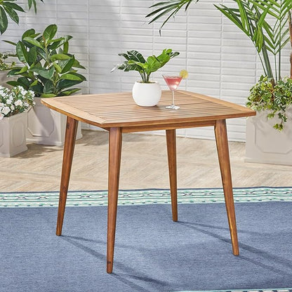 Penau Square Acacia Wood Dining Table, Toothpick Legs, Teak Finish, Modern Solid Wood Top, 35.50 x 35.50 x 30.00 Inchs, Seats 2-4, Indoor Kitchen Dining Accent Table