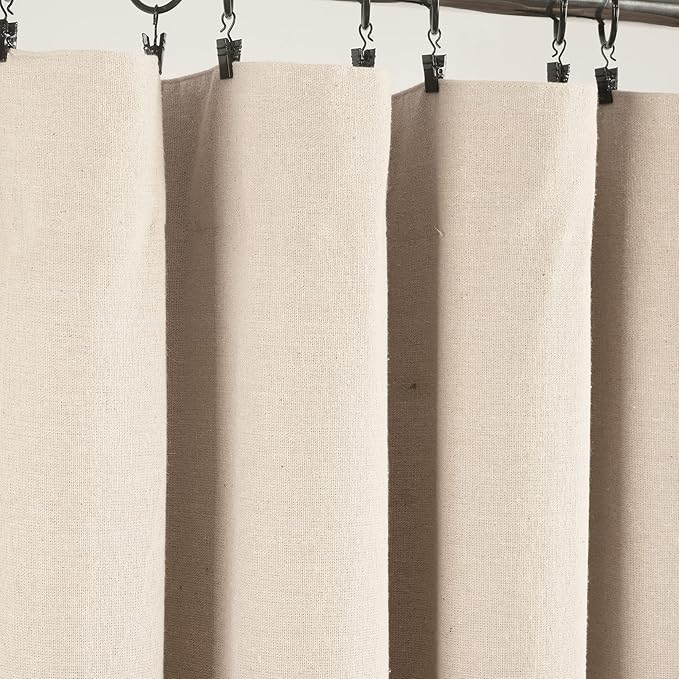 Lush Decor Linen Button Window Curtain Panel, Single, 40" W x 84" L, Linen - Country Curtains - Rustic Decor - Color Block Modern Farmhouse Curtains For Living Room, Bedroom & Dining Room