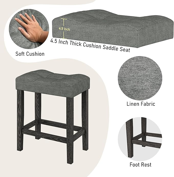 allamazing 3-Piece Counter Height Bar Table Set with Socket and 2 Fabric Padded Bar Stools, Tall Kitchen Breakfast Dining Table Set with Stools (1+2 Black)