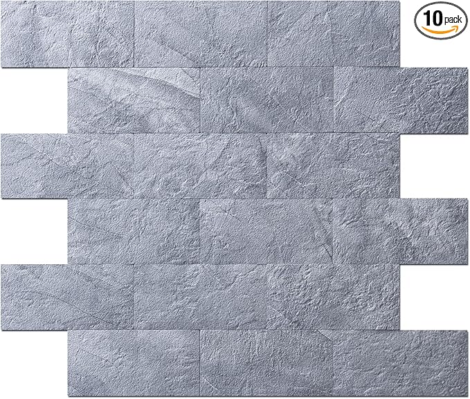 Art3d 10-Pack Peel and Stick Backsplash Tile for Kitchen Bathroom Fireplace Vanitity, Self-Adhesive Wall Tile in Blue Grey