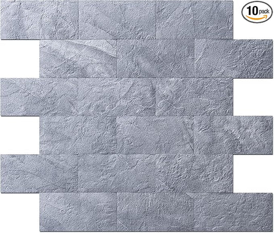 Art3d 10-Pack Peel and Stick Backsplash Tile for Kitchen Bathroom Fireplace Vanitity, Self-Adhesive Wall Tile in Blue Grey