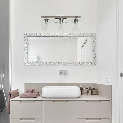 Elegant Designs VT1020-GRY 22" Country Farmhouse Gray and Brushed Nickel Decorative 3 Light Wall Mounted Metal Vanity Fixture with Clear Glass Shades for Bathroom, Entryway, Hallway