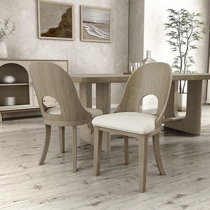 Furniture of America Selyra Modern Solid Wood Dining Chairs Set of 2 with Curved Wood Back, Comfortable Upholstered Seating for Dining Room, Home Kitchen, White Oak