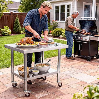 DWVO 30x24in Stainless Steel Table, NSF Metal Prep Worktable with Adjustable Shelf & Wheels for Kitchen Restaurant Hotel Garage Warehouse Home