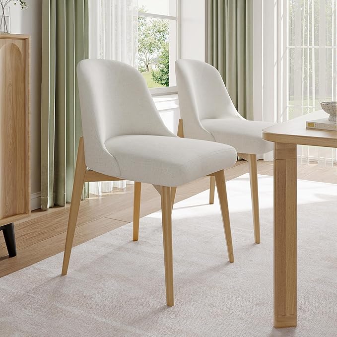 Casaphoria Upholstered Dining Chairs Set of 2, Mid Century Modern Fabric Kitchen Room Chairs with Solid Wood Legs & Comfortable Padded Seat, Ergonomic Side Chairs for Dining Room Living Room, Oak