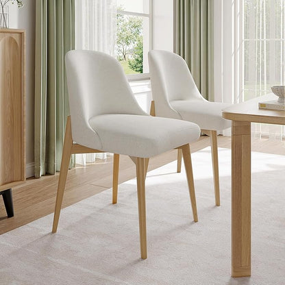 Casaphoria Upholstered Dining Chairs Set of 2, Mid Century Modern Fabric Kitchen Room Chairs with Solid Wood Legs & Comfortable Padded Seat, Ergonomic Side Chairs for Dining Room Living Room, Oak