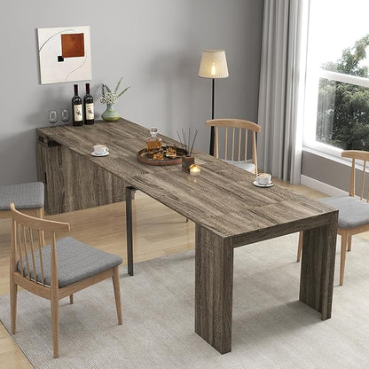 Modern Extendable Dining Table for 4-6 People with Outlet, Multifunctional Foldable Dinner Kitchen Table with Storage, Brown