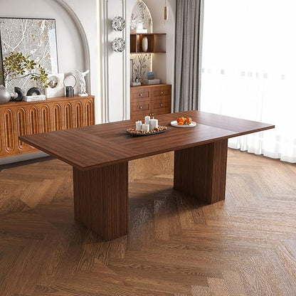 Modern Rustic Farmhouse Dining Table with Storage Base, 78-Inch Long Rectangular MDF Kitchen Table, Space Saving Sturdy Frame Construction Easy Assembly,DiningTable