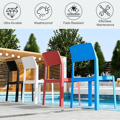 VECELO 4 Pack Plastic Dining Chairs, Stackable Patio Chairs for Indoor Outdoor Use in Kitchen, Poolside, No Assembly Required, Blue