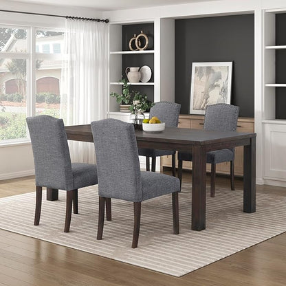 Lexicon Upholstered Dining Chairs Set of 2 - Soft Durable Fabric Armless Arched Back Kitchen Modern Dining Room Chairs for 2, Nailhead Trim Side, Brown Sturdy Wooden Frame, Easy Assembly, Gray