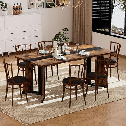 71" Waterproof Island Table, Rustic Dining Table with Adjustable Feet, Farmhouse Dining Table 330LBS for Kitchen, Living Room & Office, Black,Rustic Brown