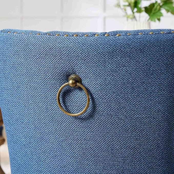 Ball & Cast Contemporary Upholstered Dining Chairs Set of 2, Flax Button Tufted Kitchen Side-Chairs with Hang Ring & Nailhead Trims & Wood Legs, 2-Piece Backrest Traditional Chair, Black+Blue