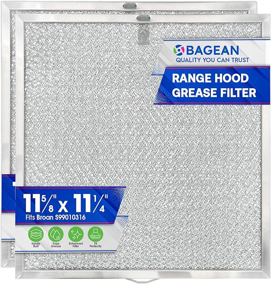 Bagean Stove Hood Vent Filter 11.60” x 11.22” BPQTAF S99010316 Compatible with Broan Range Hood Filter Replacement - Aluminum Mesh Kitchen Overhead Fan Screen - Blocks Grease & Filters Oven Air (2-Pk)