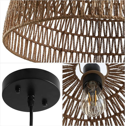 JONATHAN Y 20" Brown Modern Bohemian Woven Rope LED Pendant Light Fixture, Adjustable Dome Ceiling Lamp for Kitchen Island, Rope Shade, Coastal Farmhouse Decor (JYL6504F)
