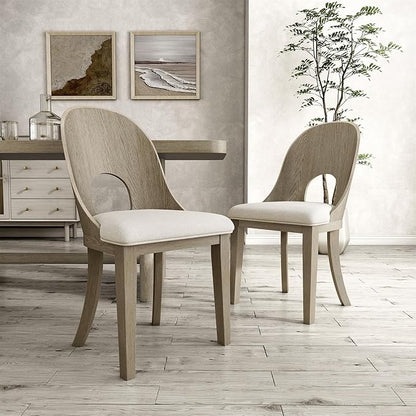 Furniture of America Selyra Modern Solid Wood Dining Chairs Set of 2 with Curved Wood Back, Comfortable Upholstered Seating for Dining Room, Home Kitchen, White Oak