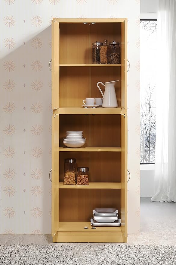 Hodedah 4 Door Kitchen Pantry with Four Shelves, Beech