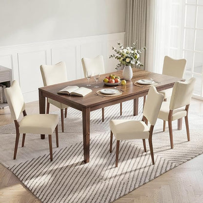 KISLOT Upholstered Dining Chairs Set of 2, Modern Velvet Kitchen Chairs with Solid Wood Legs, High Back Wooden Dining Room Chairs with Dark Walnut Color Legs for Farmhouse Kitchen Dining Room, Linen