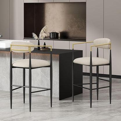 Gecheer Bar Stools Set of 2 with Backs, 29.75" Height for Kitchen Island, Beige Fabric & Iron Frame, 260 lbs Capacity Multiple Family Members can use it for Daily Dining, Resting YHS-N779P248198B