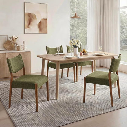 KISLOT Upholstered Dining Chairs Set of 2, Solid Wood Armless Kitchen Chairs with Soft Polyester Fabric, 18.9" Seat Height, Modern Dining Room Seating, 300 lbs Capacity, Green