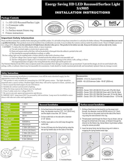 Transolid SA9005HDALWW Sensio HD LED 24V 1.65W Aluminum Recess-Surface Puck Light, Warm White