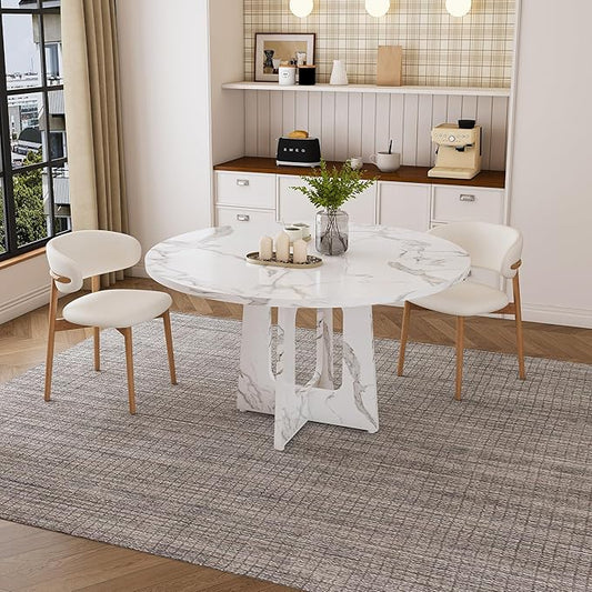 47" Farmhouse Dining Table, Kitchen Table with Stable Structure, Dinner Tables with Simple Assembly for Home Gatherings & Daily Dining, White