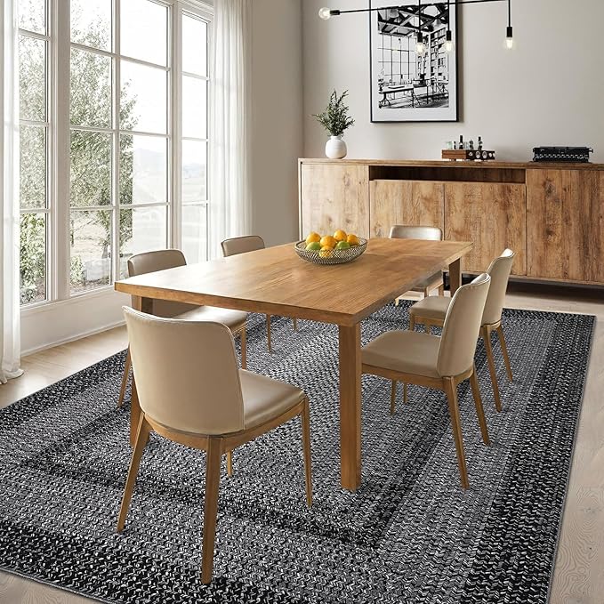 Imitation Braided Collection-Print Modern Washable Rugs 8x10 Area Rugs for Living Room Soft Bedroom Rug Farmhouse Large Rug Non Slip Stain Resistant Carpet for Nursery Dining Room 8'x10'
