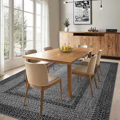 Imitation Braided Collection-Print Washable Rugs 10x13 Area Rug for Living Room Modern Bedroom Rug Soft Large Area Rug Non Slip Throw Rugs Stain Resistant Carpet for Nursery Dining Room