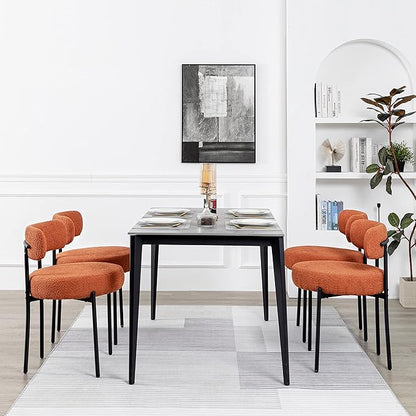 DYHOME Boucle Dining Chairs Set of 4, Upholstered Kitchen Dining Room Chairs, Side Chairs with Thick Cushions and Metal Legs for Kitchen Living Room, Orange