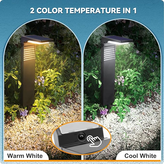 JOFIOS Solar Pathway Lights 6Pack with Warm White and Cool White Mode, Modern Solar Path Lights Outdoor Waterproof, Perfect Solar Lights for Backyard, Lawn, Driveway, Walkway, Garden Decorative.