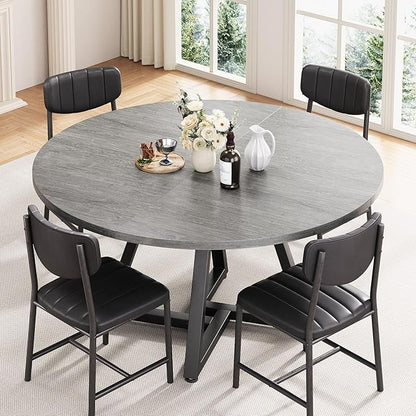 Jocoevol Round Kitchen Dining Room Table Circle Dining Dinner Table with Pedestal Metal Frame, Space Saving Wood Industrial Furniture for Small Space (Grey, 47IN)