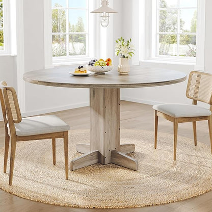 IDEALHOUSE Round Dining Table for 4-6 People, 47" Wood Kitchen Table with Sturdy Pedestal Base, Farmhouse Circle Dinner Tables for Dining Room, Living Room, Apartment, Grey