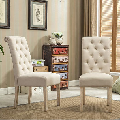 Roundhill Furniture Habit Solid Wood Tufted Parsons Dining Chair (Set of 2), Tan