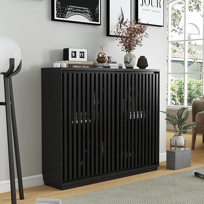 Amposei Mid Century Modern Buffet Sideboard 39-Inch Slim Accent Storage Cabinet for Small Spaces Living Room Entryway Hallway Dining Room Kitchen, Black