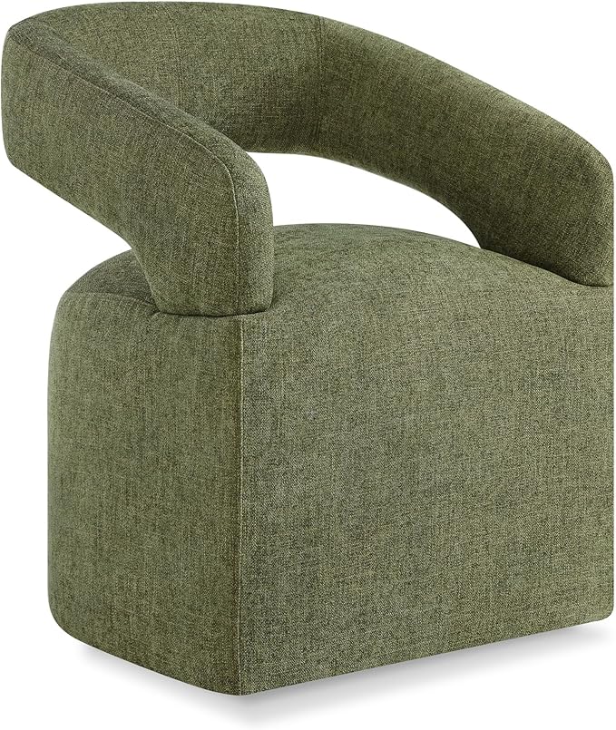 KISLOT Upholstered Dining Chairs with Casters, Modern Barrel Side Armchair with Rollers for Dining Room, Bedroom, Kitchen, Reading Room, Green, Set of 1