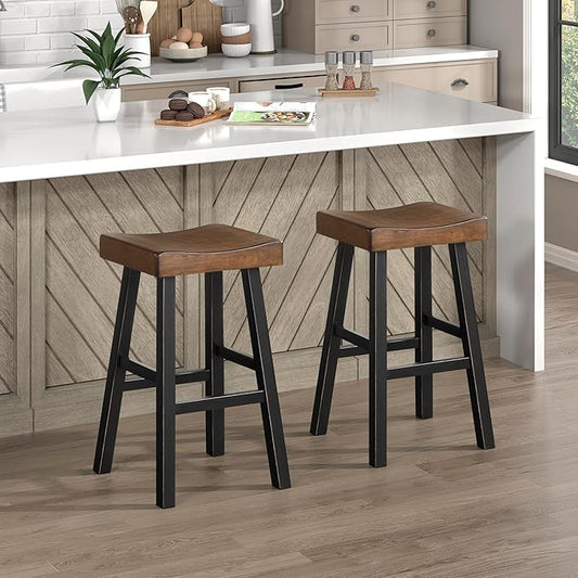 Lexicon Bar Height Bar Stools Set of 2 - Solid Wood Pub Chairs with Footrest, Armless Kitchen Chairs for Island, Living Room, Breakfast Nook, Sturdy, Transitional 30.5" High - Black/Brown