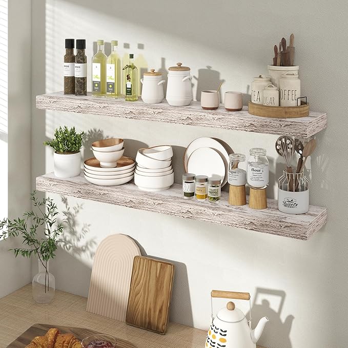 Acovy 36 Inch Floating Shelves for Wall 2 Pack, 36" Wall Shelves for Books, Storage, Decor, Wall Mounted Floating Shelf with Invisible Brackets for Kitchen, Living Room, Rustic