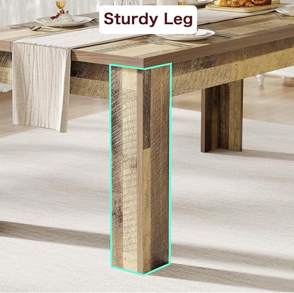 CABIHOME 63" Dining Table for 4-6, Large Farmhouse Rectangular Kitchen Dining Room Table, Wooden, Thick Frame & Sturdy Triangular Legs, Strong Wood Base for Small Space, Dinner, Kitchen, Rustic Brown