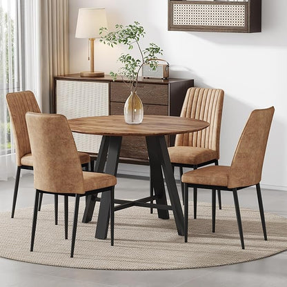 Round Dining Table Set for 4, Round Dining Room Table Set for 4 with Chrome Leg and 4 Chair Dining Table Set, Small Kitchen Island with Seating for Small Spaces(BR)