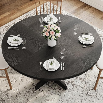 Garvee 47 in Round Dining Table for 4, Farmhouse Kitchen Dining Room Circle Dinner Table, Kitchen Dining Room Furniture, Black (Table Only)