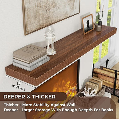 Venusmiles Floating Shelves for Wall, 48" W x 12" D x 2" H, 2 Pack of Long Wall Mounted Engineered Wood Shelves with Invisible Brackets for Living Room, Bedroom, Bathroom, Kitchen Decor, Walnut