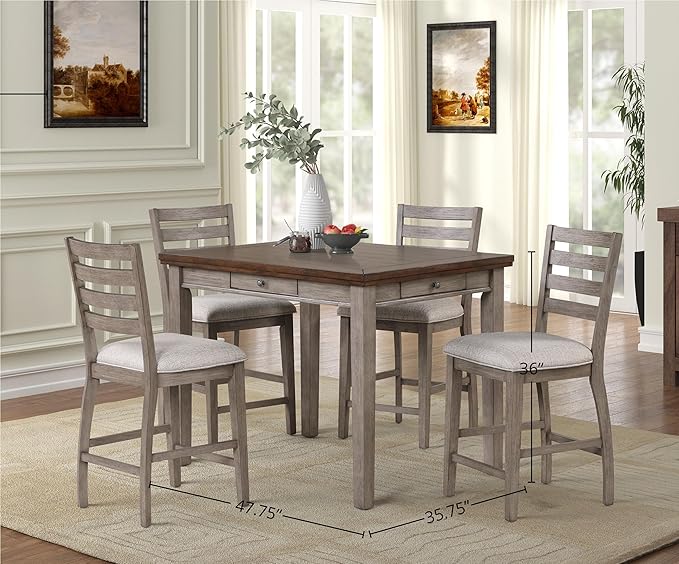Counter Height Two Tone 4 Drawer Dining Table with Storage, Modern Kitchen Island Table for Small Spaces, Rustic Farmhouse Style Dining Furniture, Easy Assembly and Durable Wood Construction