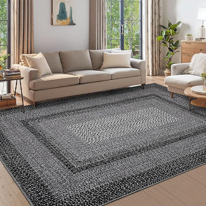 Imitation Braided Collection-Print Modern Washable Rugs 8x10 Area Rugs for Living Room Soft Bedroom Rug Farmhouse Large Rug Non Slip Stain Resistant Carpet for Nursery Dining Room 8'x10'
