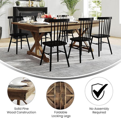 Flash Furniture Hercules Folding Farmhouse Dining Room Table with X Legs, Commercial Grade Rectangular Solid Pine Farm Table for 8, 7' x 40", Antique Rustic