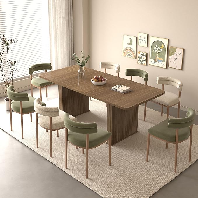 Modern Farmhouse Expandable Dining Table for 8-10 People, 78.74" Extendable Dining Table with Wood Strip Base, Large Rectangular Expandable Kitchen Dining Room Table for Dinner Party, Gathering, Brown
