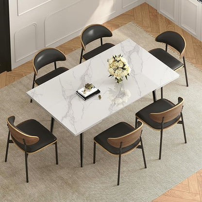 62.9"-94.4" Modern Extendable Dining Table for 6 to 10 Seats, Rectangular Sintered Stone Table with High Hardness and Easy Maintenance for Dining Room Family Gathering, White Top
