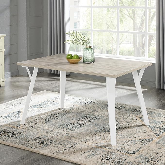 White and Natural Wood Rectangular Dining Table by Alwynn Ideal for Dining Rooms and Kitchen Islands