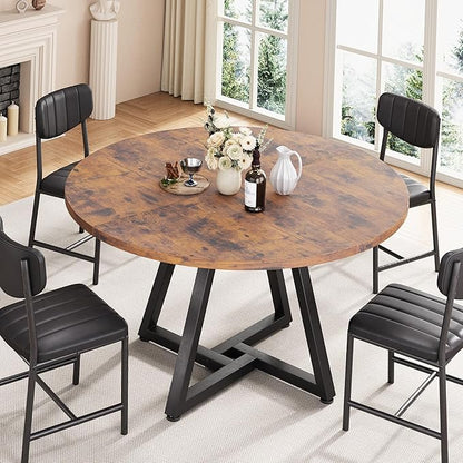 Jocoevol 51“ Round Kitchen Dining Room Table for 6-8, Circle Dining Dinner Table with Pedestal Metal Frame, Space Saving Wood Industrial Furniture for Small Space (Rustic Brown, 51In)