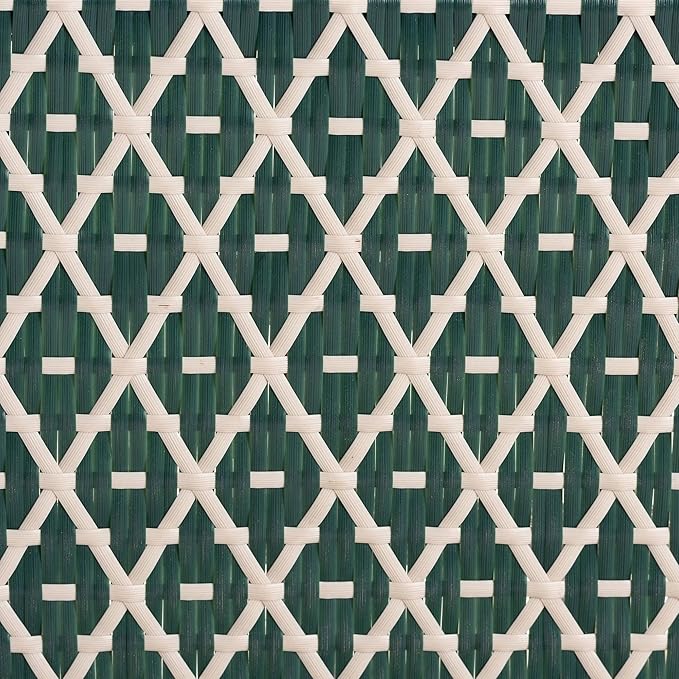 Bali & pari Mattie Rattan Bistro Counter Stool - Handwoven Accent Seating with Backrest for Kitchen Island or Indoor/Outdoor Lounge, Dark Teal Green & White