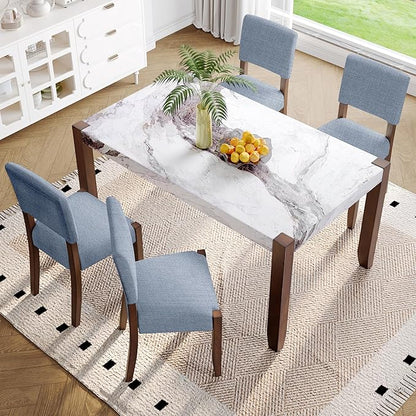 Merax Modern 5 Piece Dining Table Set for 4,Faux Marble Style Kitchen Table Set with One Rectangle Table and 4 Dining Chairs for Dining Room Table Set for Small Place