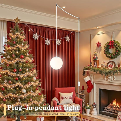 KoKo&Yukina 8" Globe Pendant Light White Plug in Pendant Light Adjustable Hanging Lights with Plug in Cord Matte White Finished with Milk Glass Lampshade for Bedroom Kitchen Island (Bulb Included)